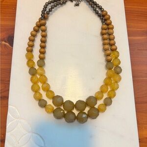 Chunky yellow/brown beaded double strand necklace